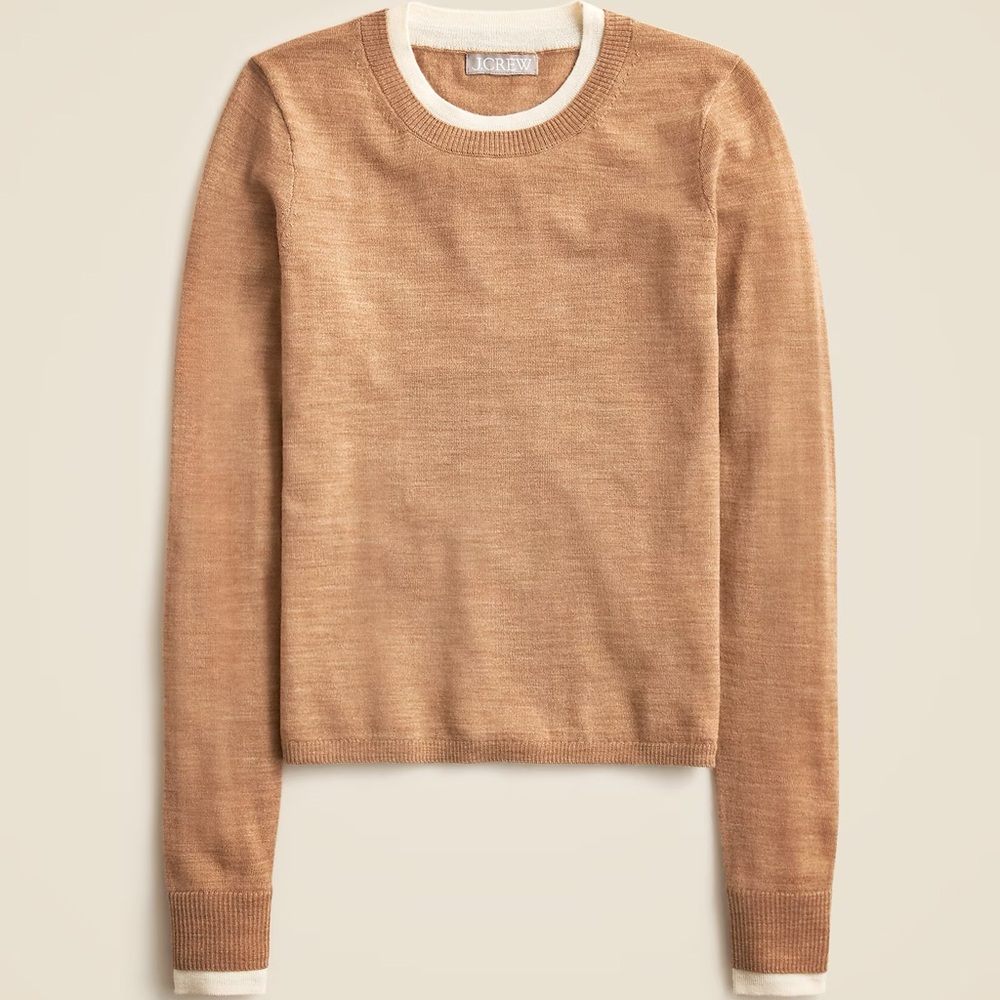 J. Crew tan merino wool crew neck Carolyn sweater